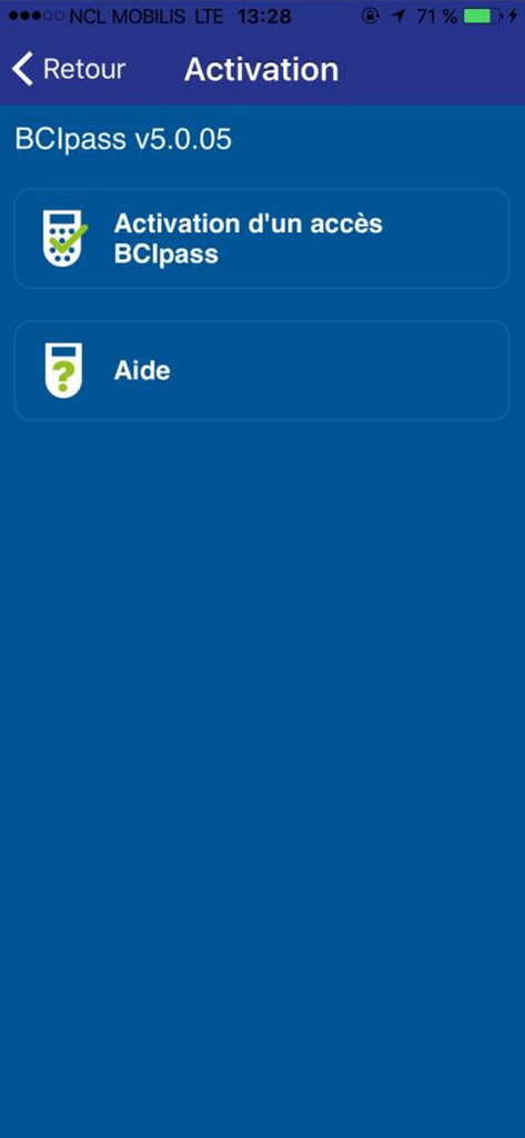 Attivazione e menu di aiuto dell'app di sicurezza mobile BCIPass