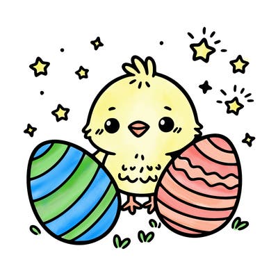 cute easter chick with eggs