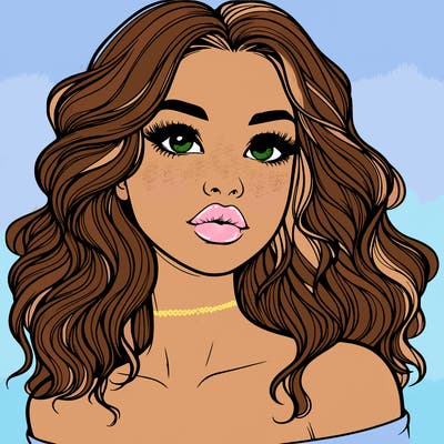 realistic girl with wavy hair and lips