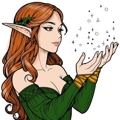 realistic elf girl doing magic