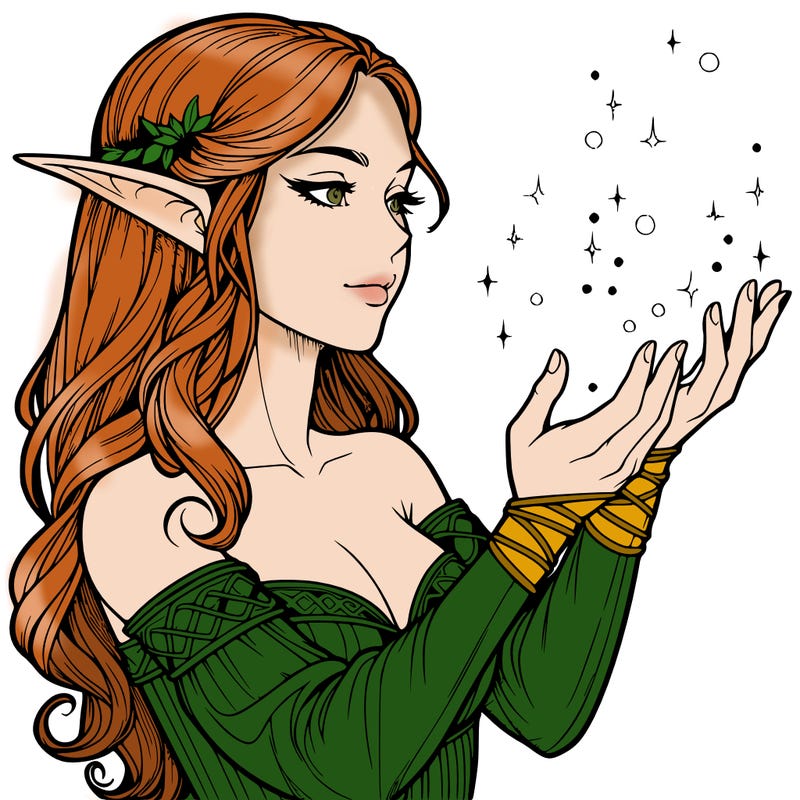 realistic elf girl doing magic