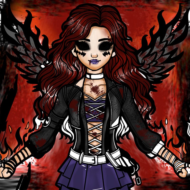 relistic girl with fire powers and fire wings