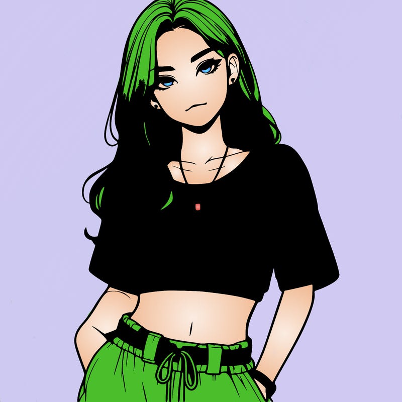 realistic girl witha crop top and baggy pants