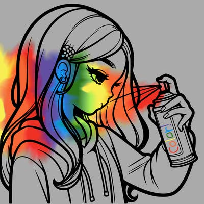 a realistic girl spray painting