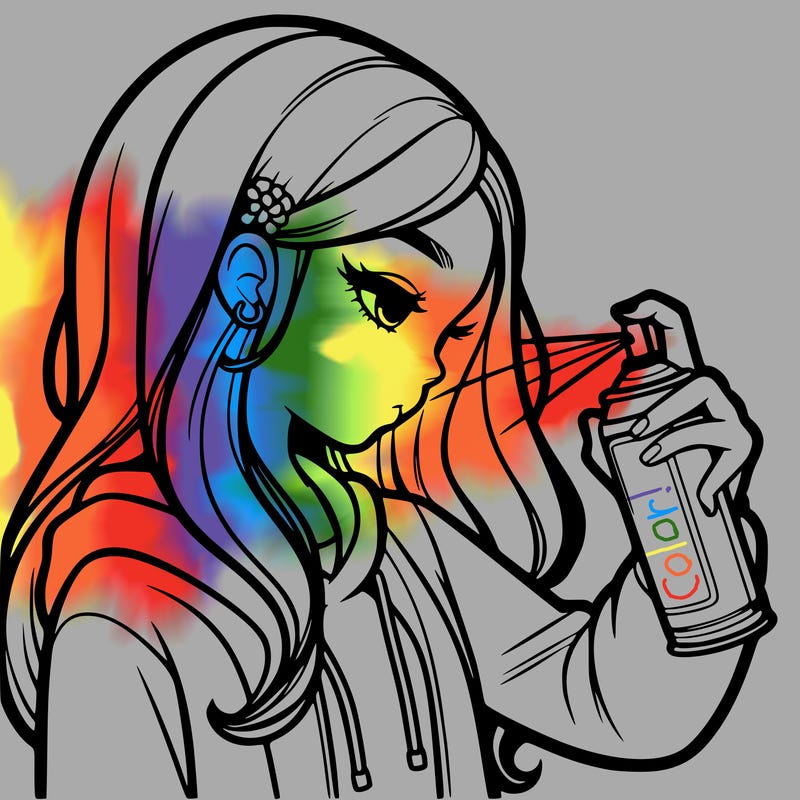 a realistic girl spray painting