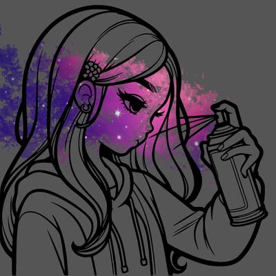 a realistic girl spray painting