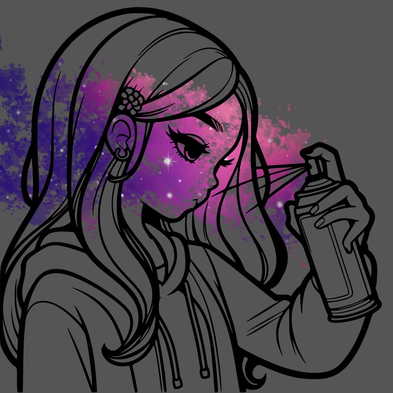 a realistic girl spray painting