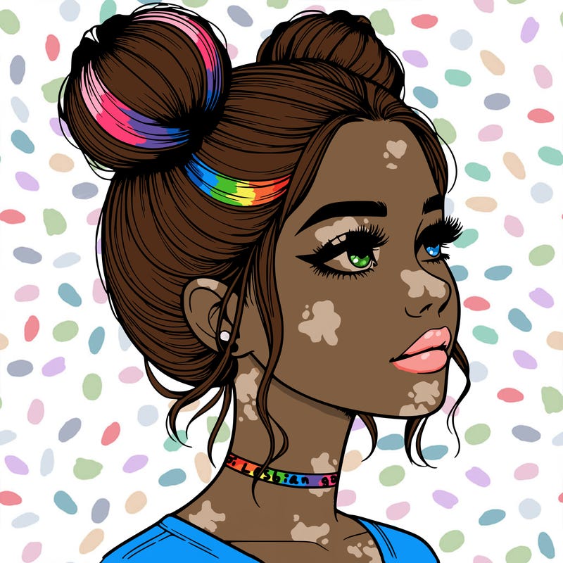 realistic girl with buns on the top of her head