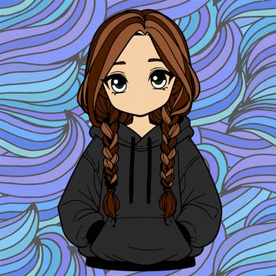 a realistic girl with a oversized hoodie and she has braids