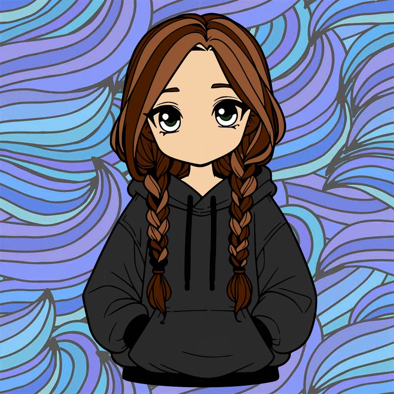 a realistic girl with a oversized hoodie and she has braids