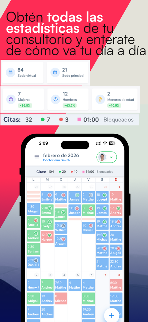 Appril-Agenda de profesionales - Painel de estatísticas e visualização de calendário no aplicativo Appril para profissionais de saúde