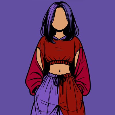 realistic girl faceless with baggy pants and a crop top