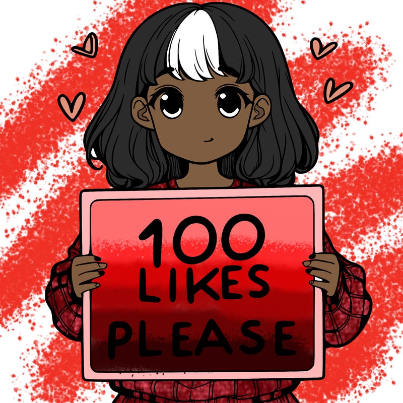 a girl holding a sign saying 100 likes please