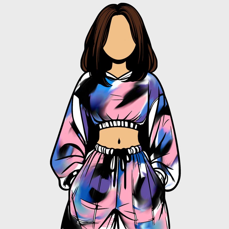 realistic girl faceless with baggy pants and a crop top