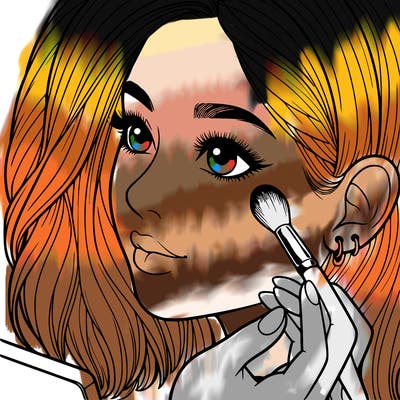 a realistic girl doing her makeup