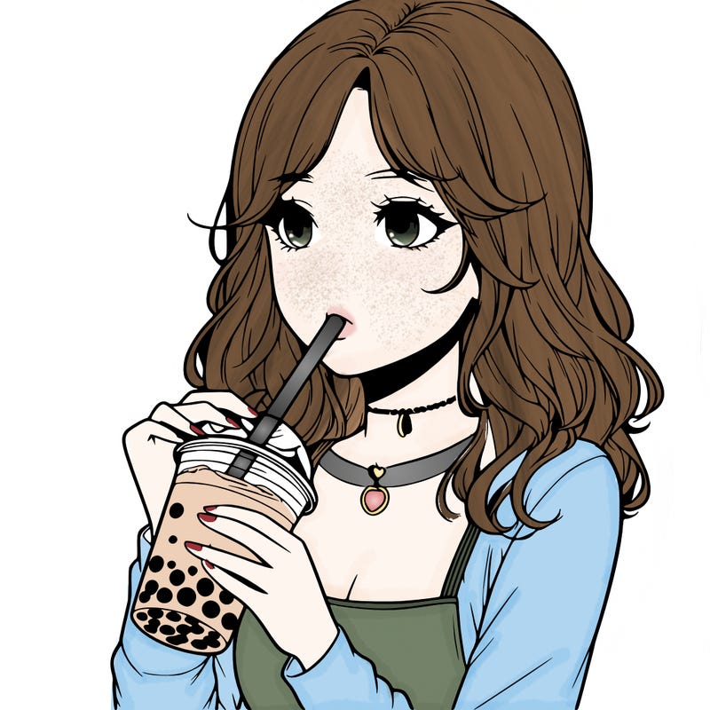 realistic girl drinking boba tea