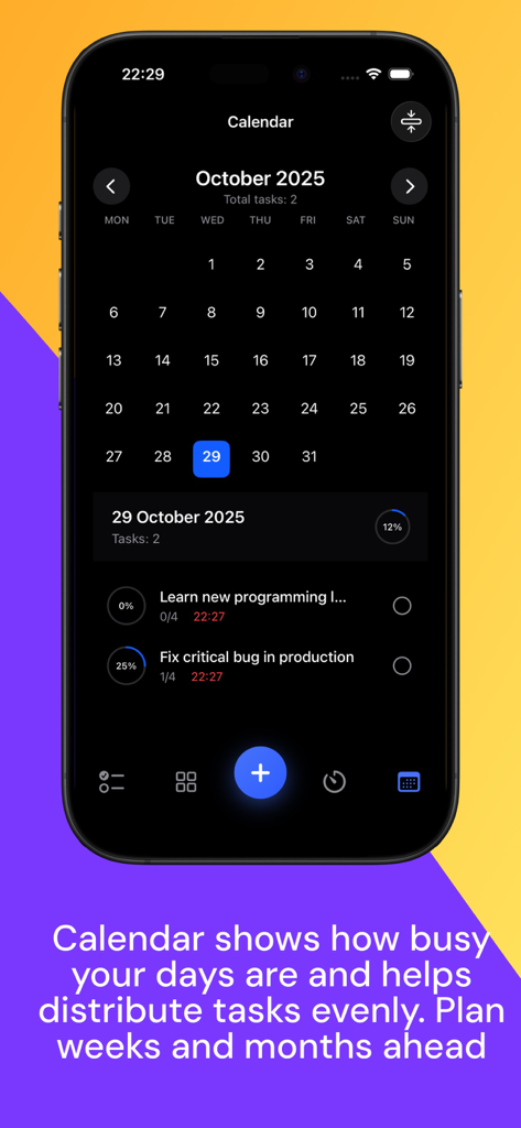 TaskSteps: To Do List & Focus - TaskSteps app calendar view showing monthly schedule and daily tasks