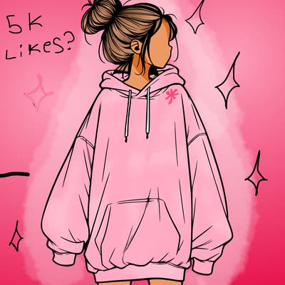 realistic girl with a oversized sweatshirt on and a bun