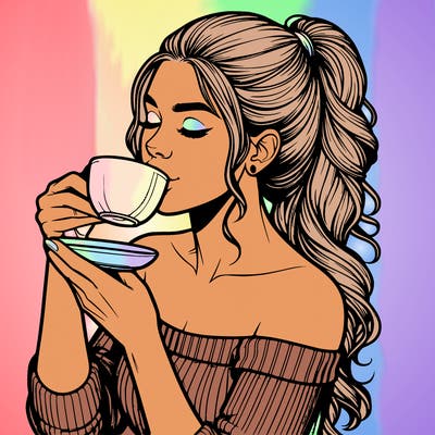 realistic woman drinking tea