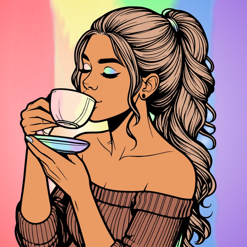 realistic woman drinking tea