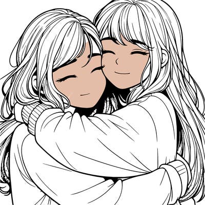 realistic two girls hugging