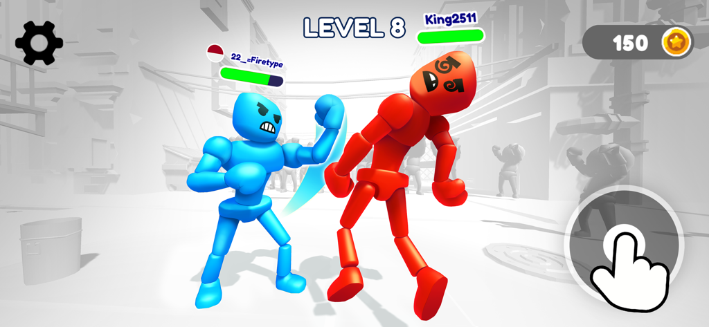Ragdoll Stick Fighter: Bash - Blue stickman character punches a red opponent during a fight in Ragdoll Stick Fighter Bash.