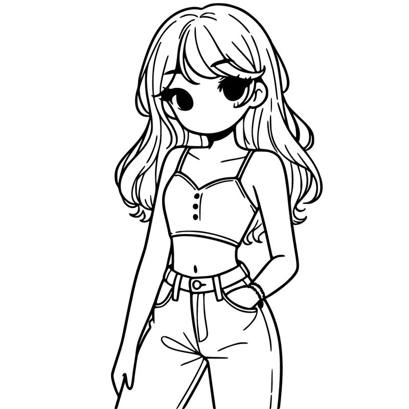 a girl wearing a crop top and jeans