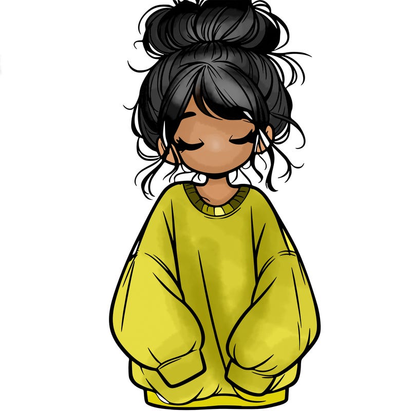 girl with baggy sweatshirt and messy bun