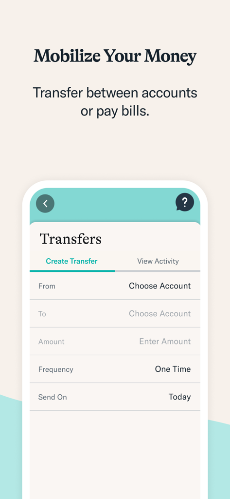 Central Pacific Bank - Central Pacific Bank mobile app screen for creating money transfers between accounts