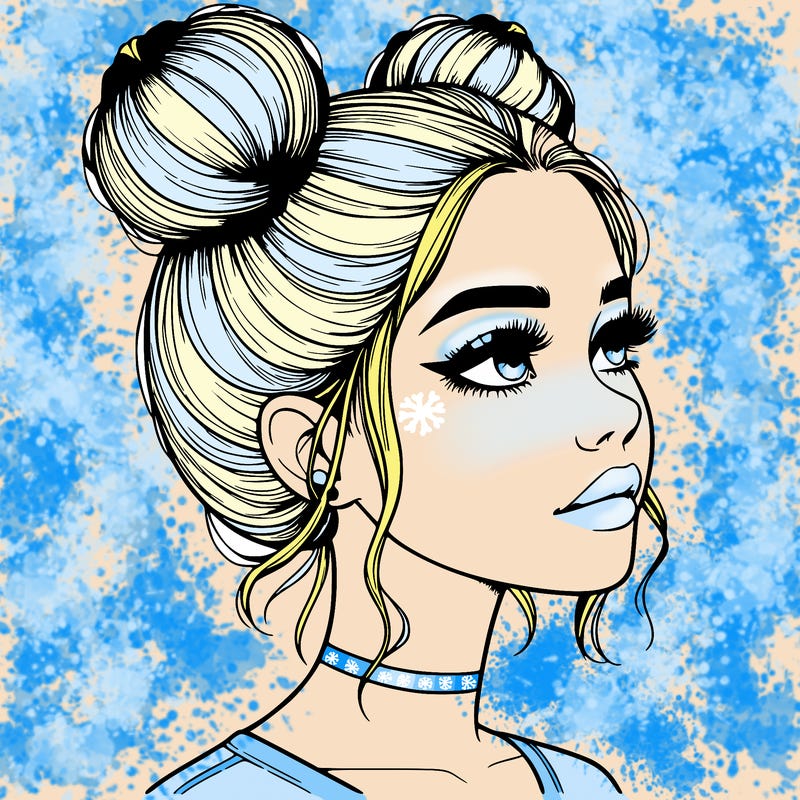 realistic girl with buns on the top of her head