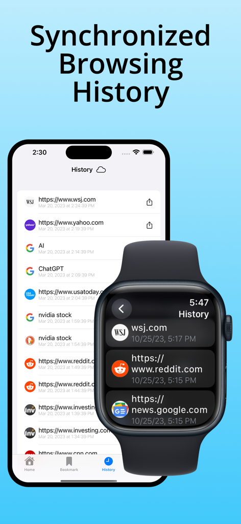 Browsing history synchronized between iPhone and Apple Watch