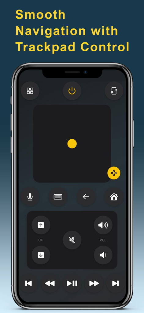 Universal TV Remote Control - Universal TV remote app interface on a smartphone featuring a trackpad for smooth navigation and media controls