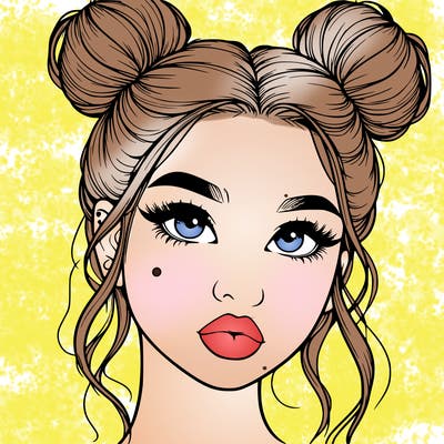 realistic girl with two buns on her hair and lips