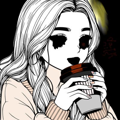 realistic girl drinking coffee