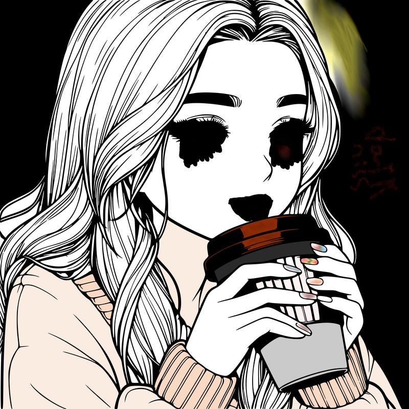 realistic girl drinking coffee