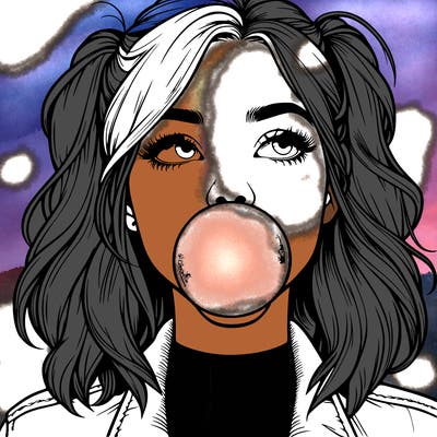 realististic girl blowing bubble -gum