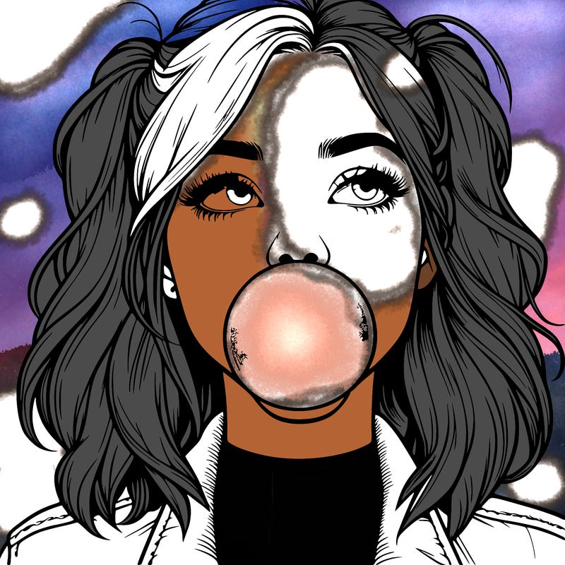 realististic girl blowing bubble -gum