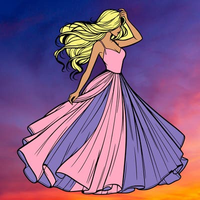 realistic woman with dress flowing in the wind