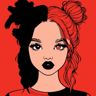 realistic girl with two buns in hair and lips