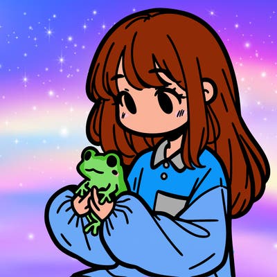 girl with long hair and a oversized shirt. and she is holding a frog