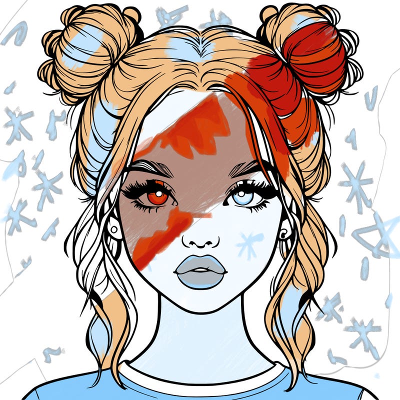 realistic girl with two buns in hair and lips