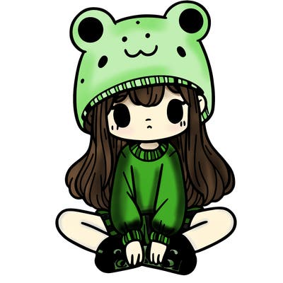 a girl wearing a frog hat and some frog socks