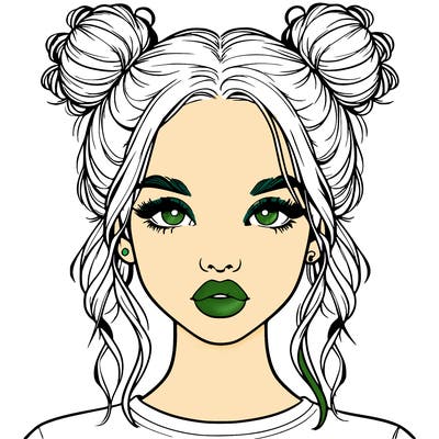 realistic girl with two buns in hair and lips