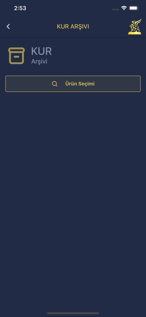 Tela de arquivo de taxas de câmbio do aplicativo Saglamoglu Altin com pesquisa de produtos