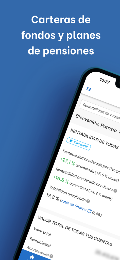 Indexa Capital - Dashboard dell'app mobile di Indexa Capital che mostra i portafogli di fondi e le performance degli investimenti