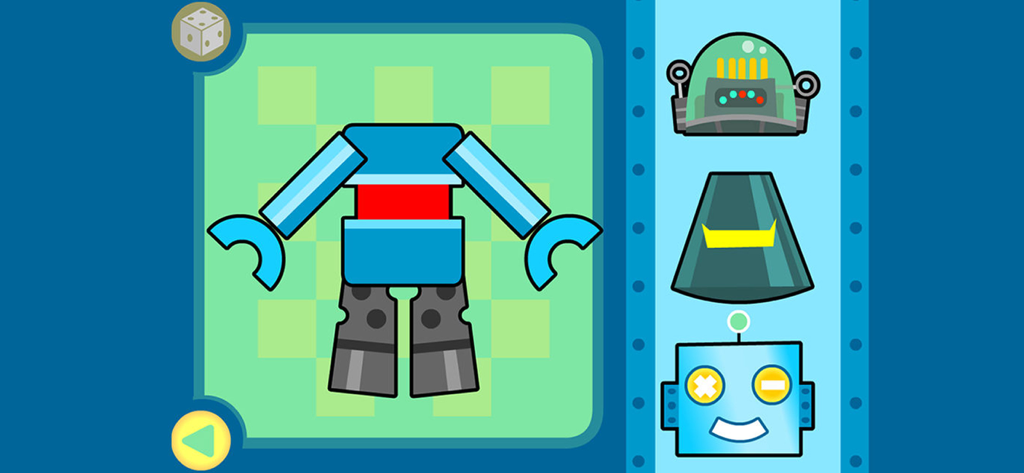 Robo Math Age 6 - 8 - A child-friendly interface in the Robo Math app where players can build and customize their own robot using unlocked parts.