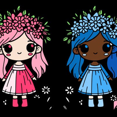 girl with flowers crown in the field