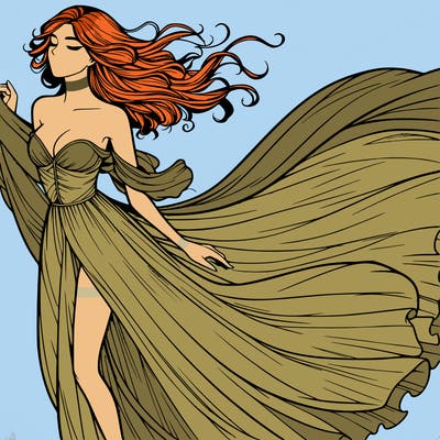 realistic woman in dress flowing the the wind