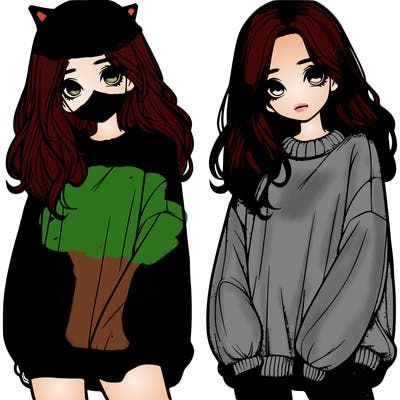 realistic girl with baggy sweater