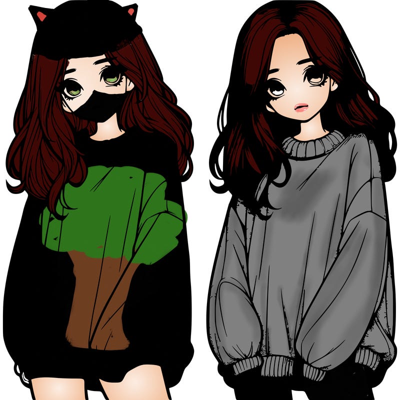 realistic girl with baggy sweater